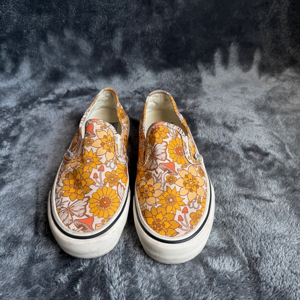 Vans Slip-On SF Trippy Floral Mushroom Sneakers Yellow Orange Womens 5.5